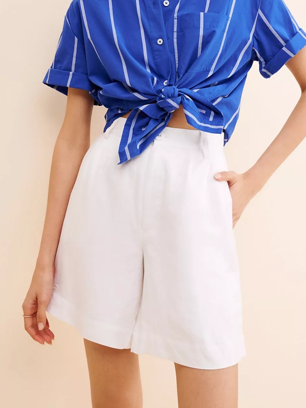 Free People Linen Women's High-Waist White Shorts